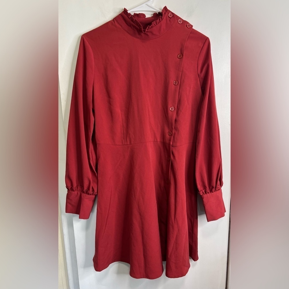 Who What Wear Red Button Long- Sleeve Formal Dress